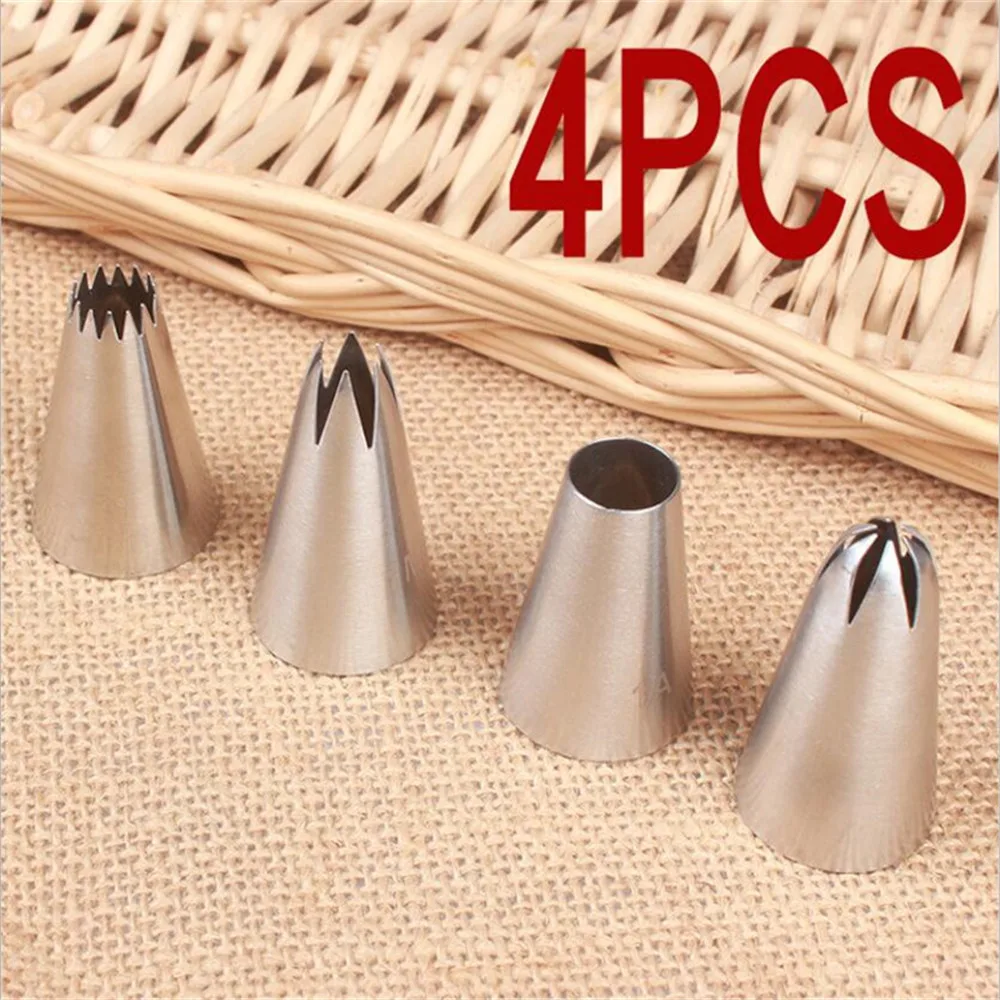 

#4B#1M#1A#2D Stainless Steel Pastry Nozzle Set 1-4pcs Icing Piping Nozzle Baking Pastry Tips Cupcake Cake Decorating Tools