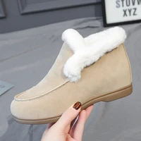 womens ankle boots cow suede leather boot natural fur warm winter shoes fashion slip on snow boots for women zapatillas mujer