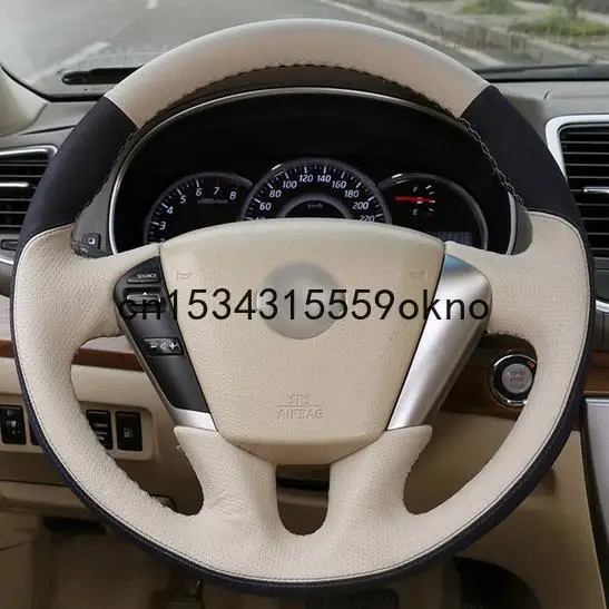 Black Leather Black Suede DIY Car Steering Wheel Cover for Nissan Teana 2008-2012 Murano 2009-2014 Quest 2011-2017