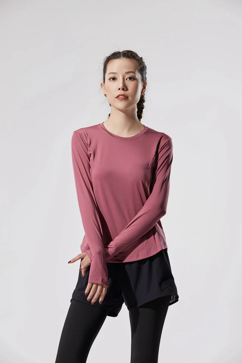 Осенне зимний спортивный костюм для йоги топ Женская Спортивная футболка