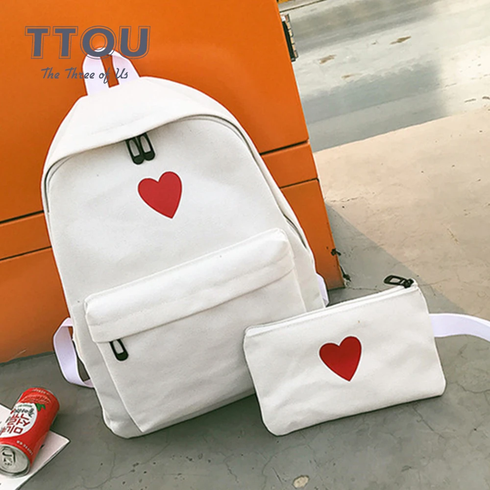 TTOU Мода 2 шт./компл. для женщин с принтом в виде сердечек брезентовый Рюкзак