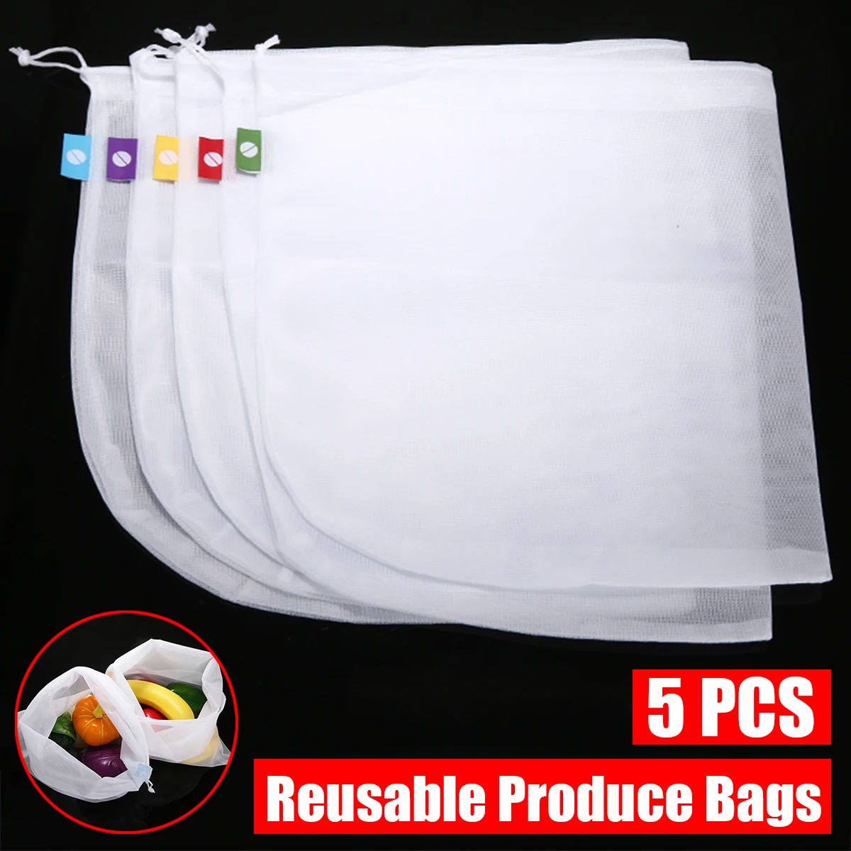 

5pcs Vegetable Fruit Mesh Bag Eco Friendly Reusable Washable Grocery Toys Sundries Home Storage Bags Mayitr