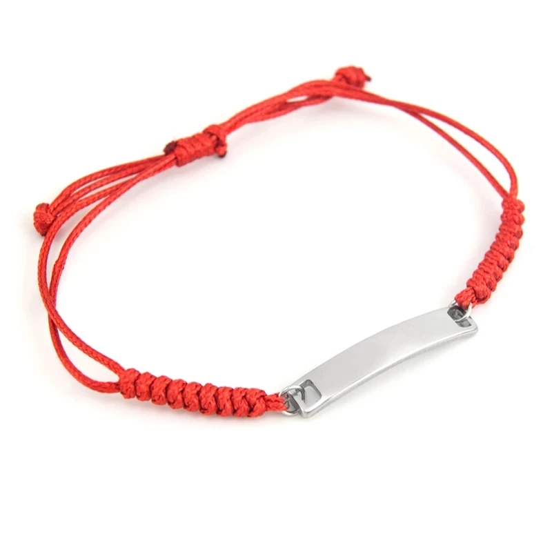

100% Stainless Steel Cotton Rope Bracelets For Engrave Gold/Silver Metal ID Tag Charm Adjustable Bracelet For Women Men