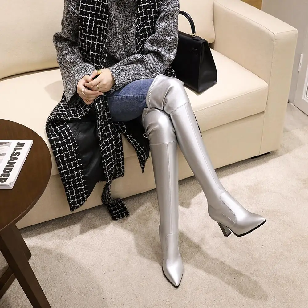 Красивые высокие сапоги до бедра женские мягкие эластичные облегающие длинные