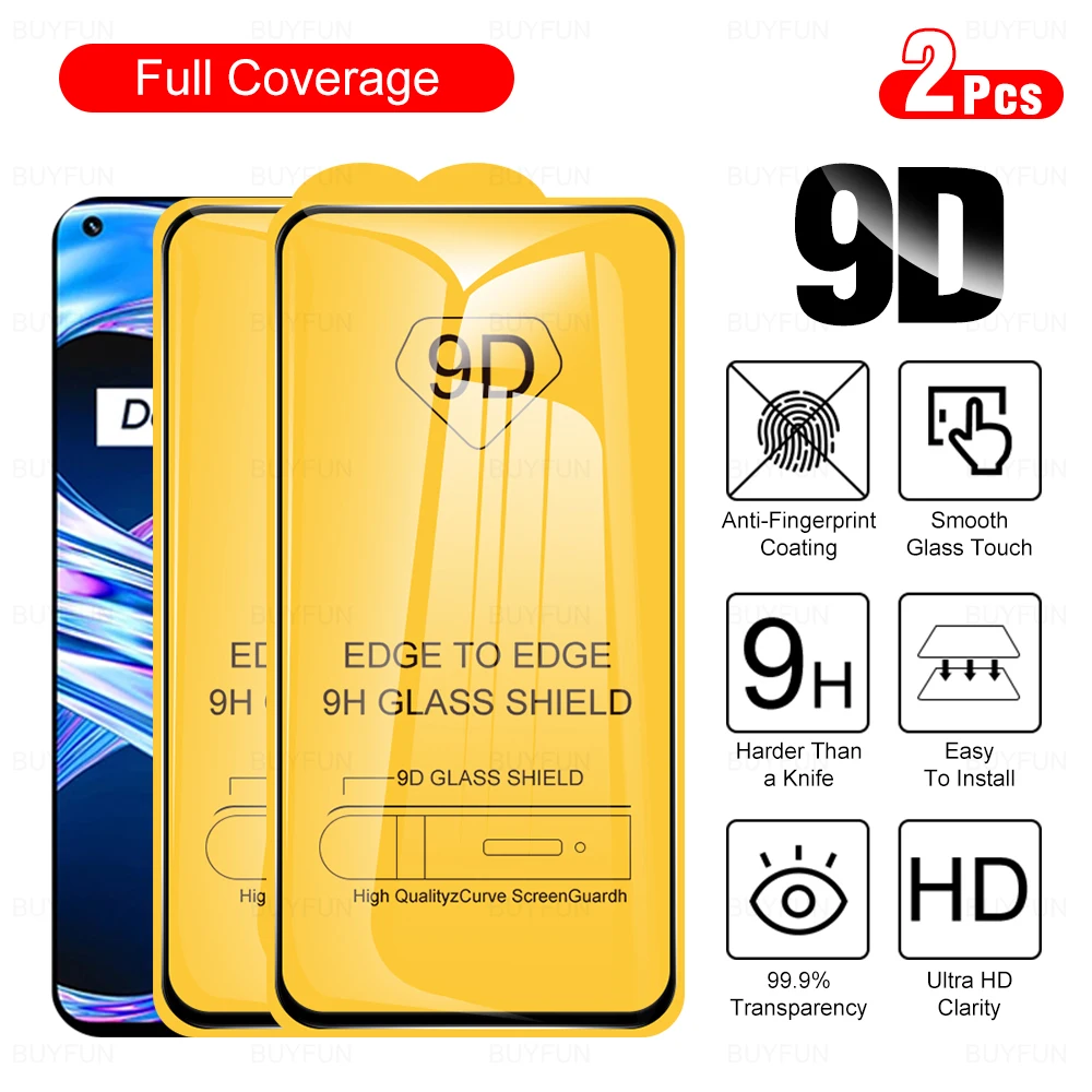 

2Pcs 9D Full Glues Protective Glass Film For OPPO Realme 8 4G Narzo 30 V13 Pro Find X3 Lite Reno 5 F A94 F19 5G Screen Protector
