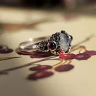 Кольца с лунным камнем женские, винтажные свадебные ювелирные украшения серебряного цвета с декором листья лотоса, хрустальные камни, Хороший Подарок на годовщину