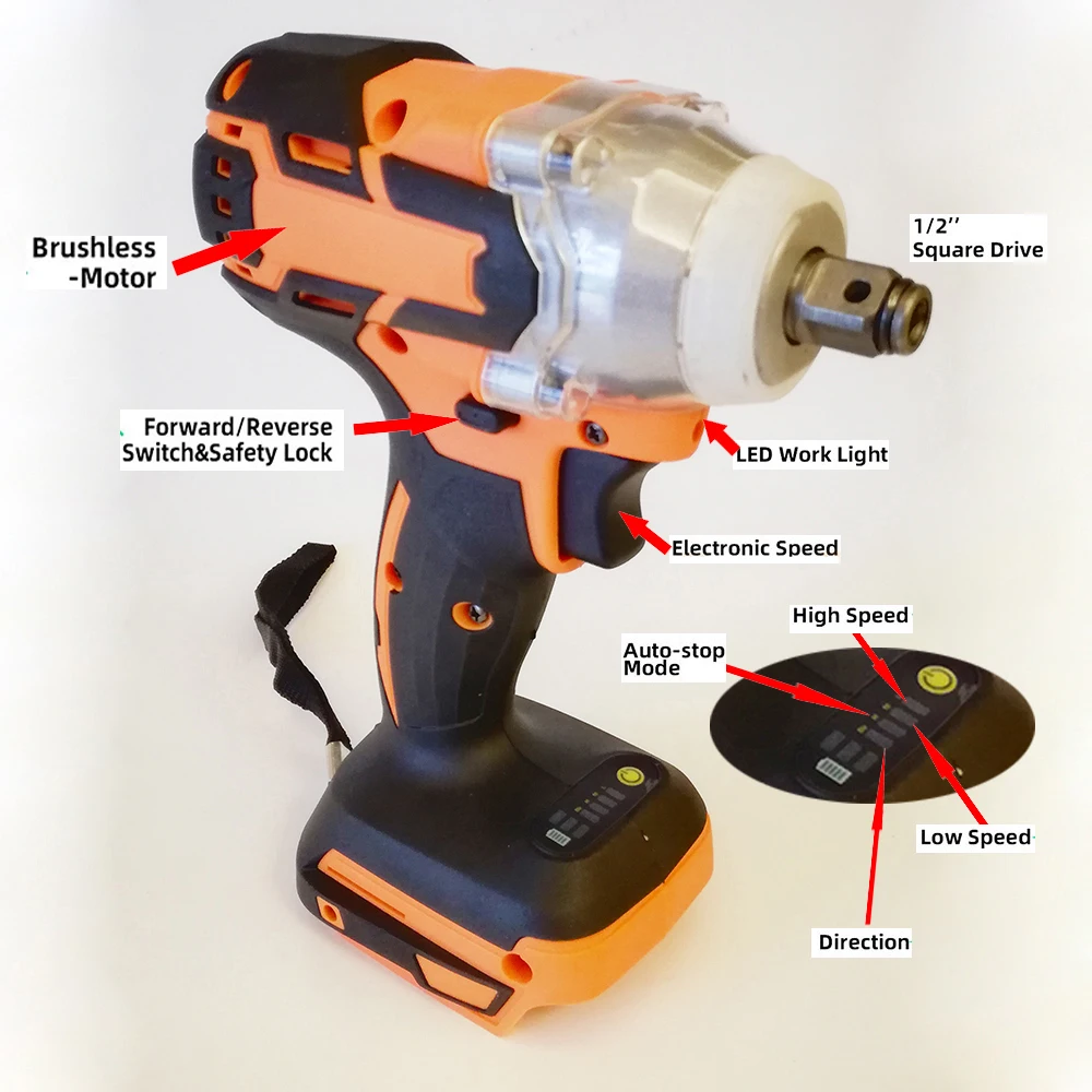 

18V 588Nm Electric Brushless Impact Wrench Rechargeable 1/2 Socket Wrench Power Tool Cordless for Makita Battery Accessories