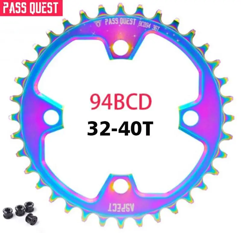 

Pass quest Mountain Bicycle Titanium plating Chainwheel Chainring BCD94 Narrow Wide 32T/34T/36T/38T/40T MTB Bike Chain Wheel