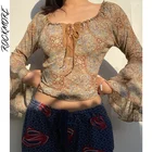 Женская Винтажная Футболка с принтом Rockmore, в стиле гранж, с расклешенными рукавами, на завязках, в стиле 90-х, 2021