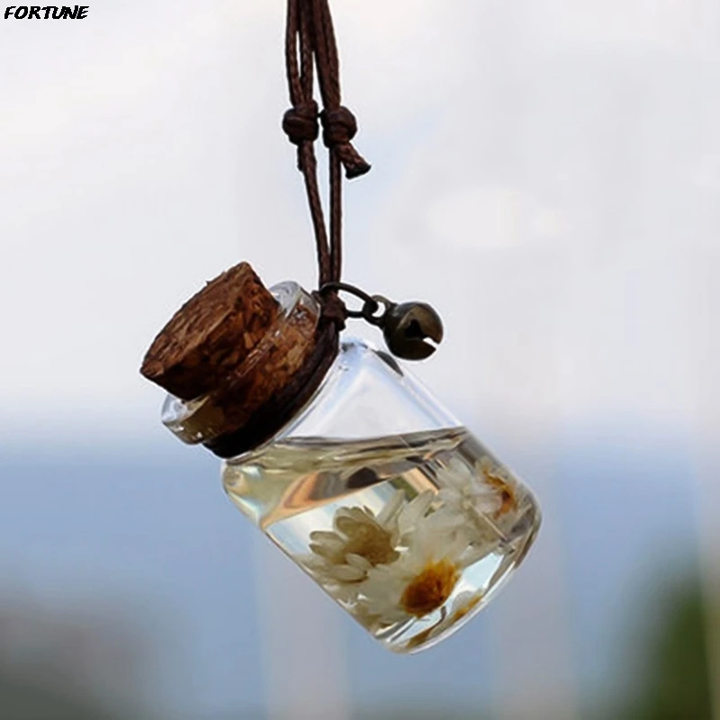 

Car Ornament Car Perfume Bottle Pendant Air Freshener Empty Hanging Bottle Pendant With Flower For Auto Rearview Mirror Decor