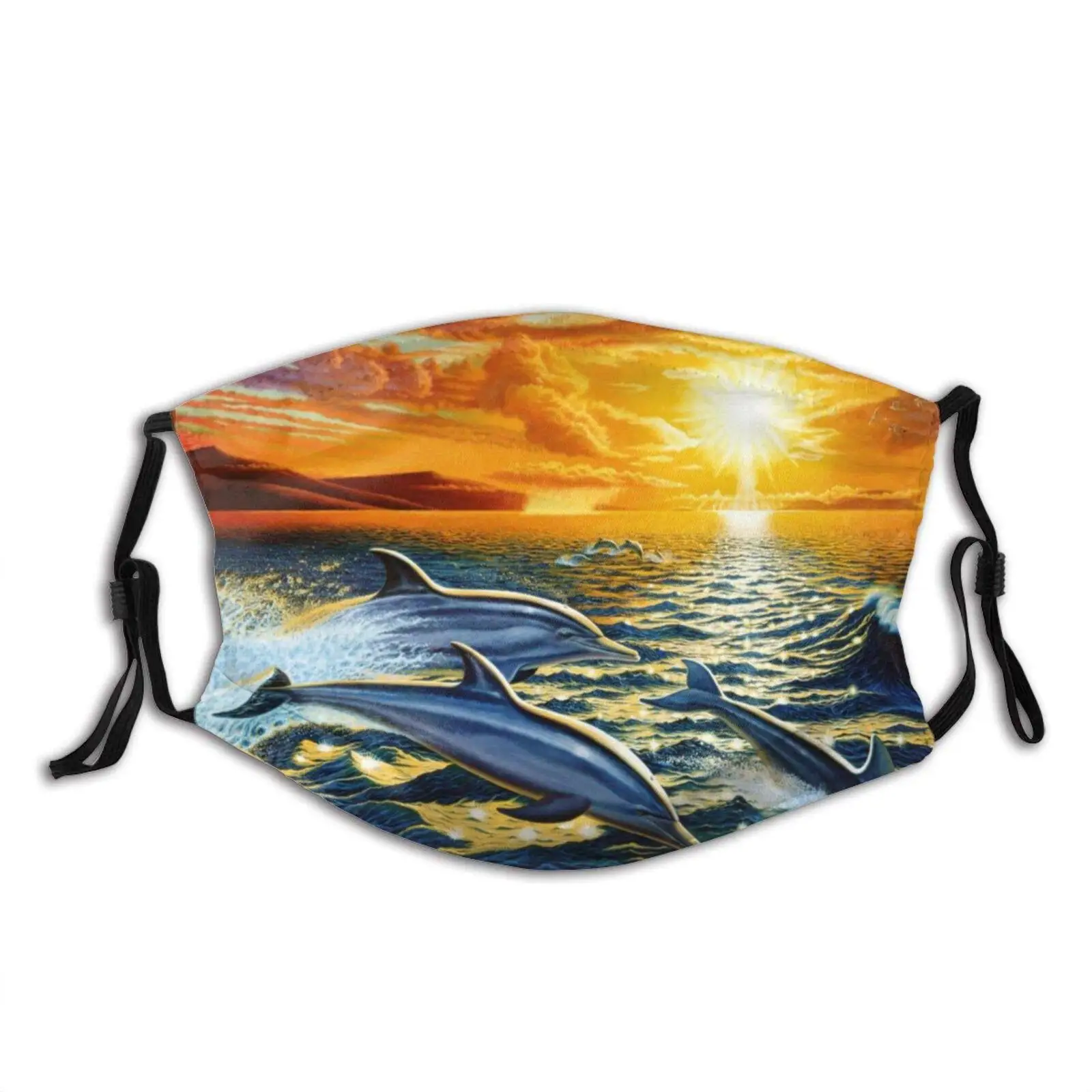

Animal Sunset Fantasy Dolphin Face Mask Washable Reusable Bandanas Fashion Scarves Mouth Protective For Unisex With 2 Pcs
