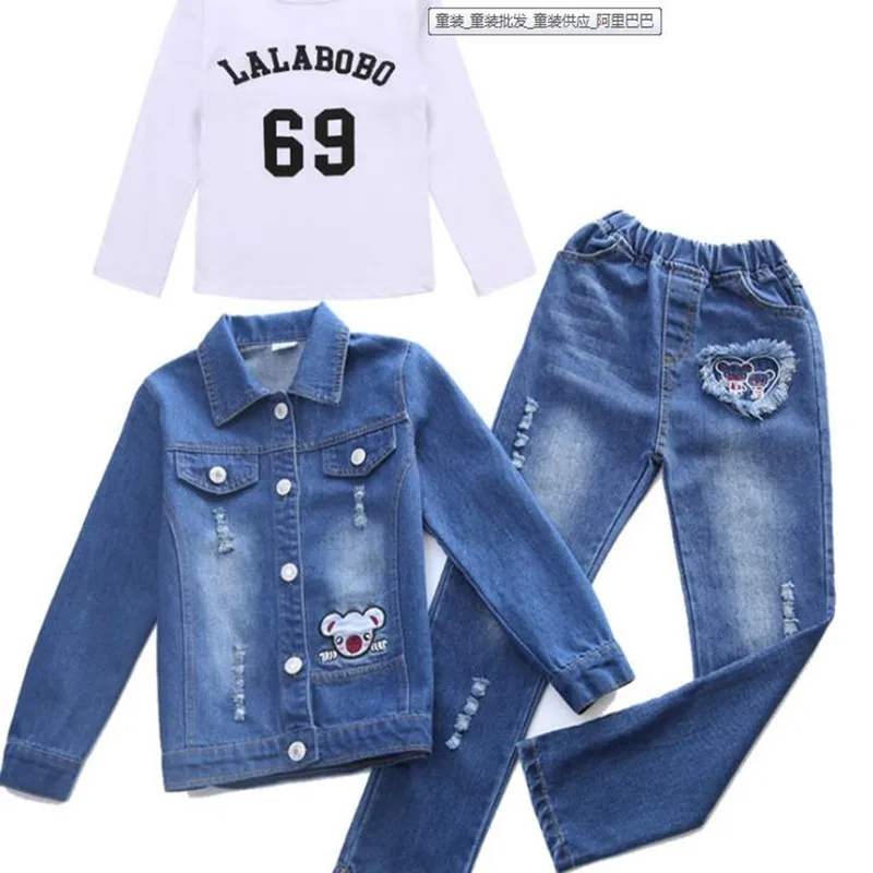 

Children's new Chinese and large children's Korean girls' jeans three piece set 9 children's spring and autumn leisure suit kid