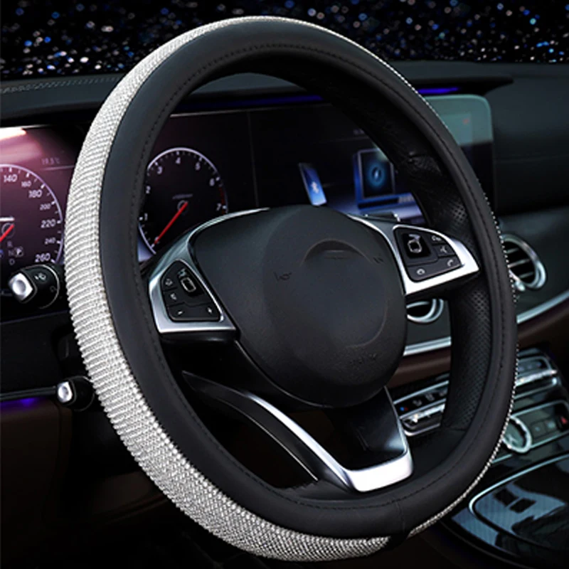 

Car Leather Steering Wheel Covers Crystal Rhinestone Auto Steering Wheel Covers Protectors Car decoration Interior Accessories