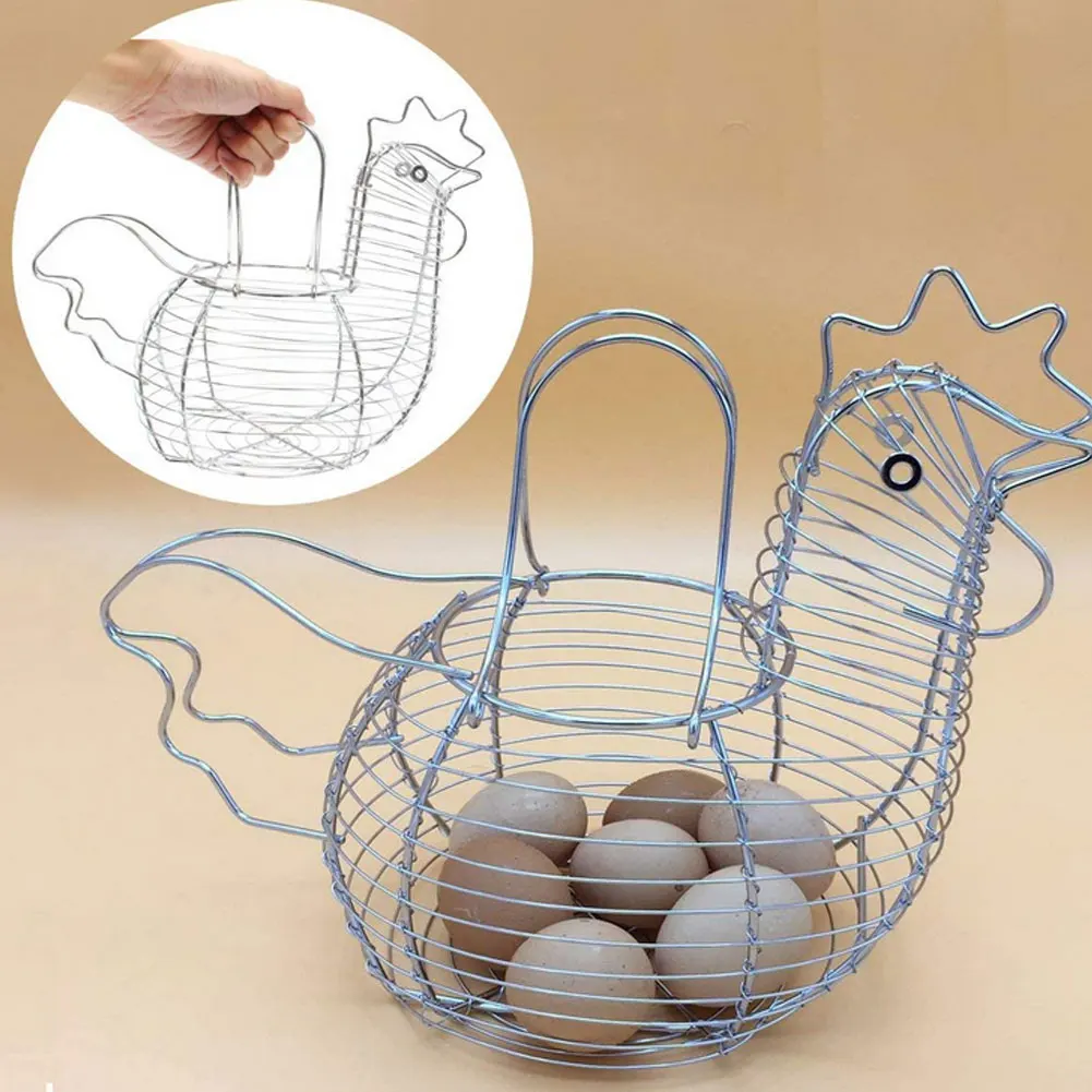 

Egg Holder Basket Chicken Shaped Wire Fruit Metal Table Top Snacks Organizer Kitchen Gadget Kitchen Storage Basket Rack Decor