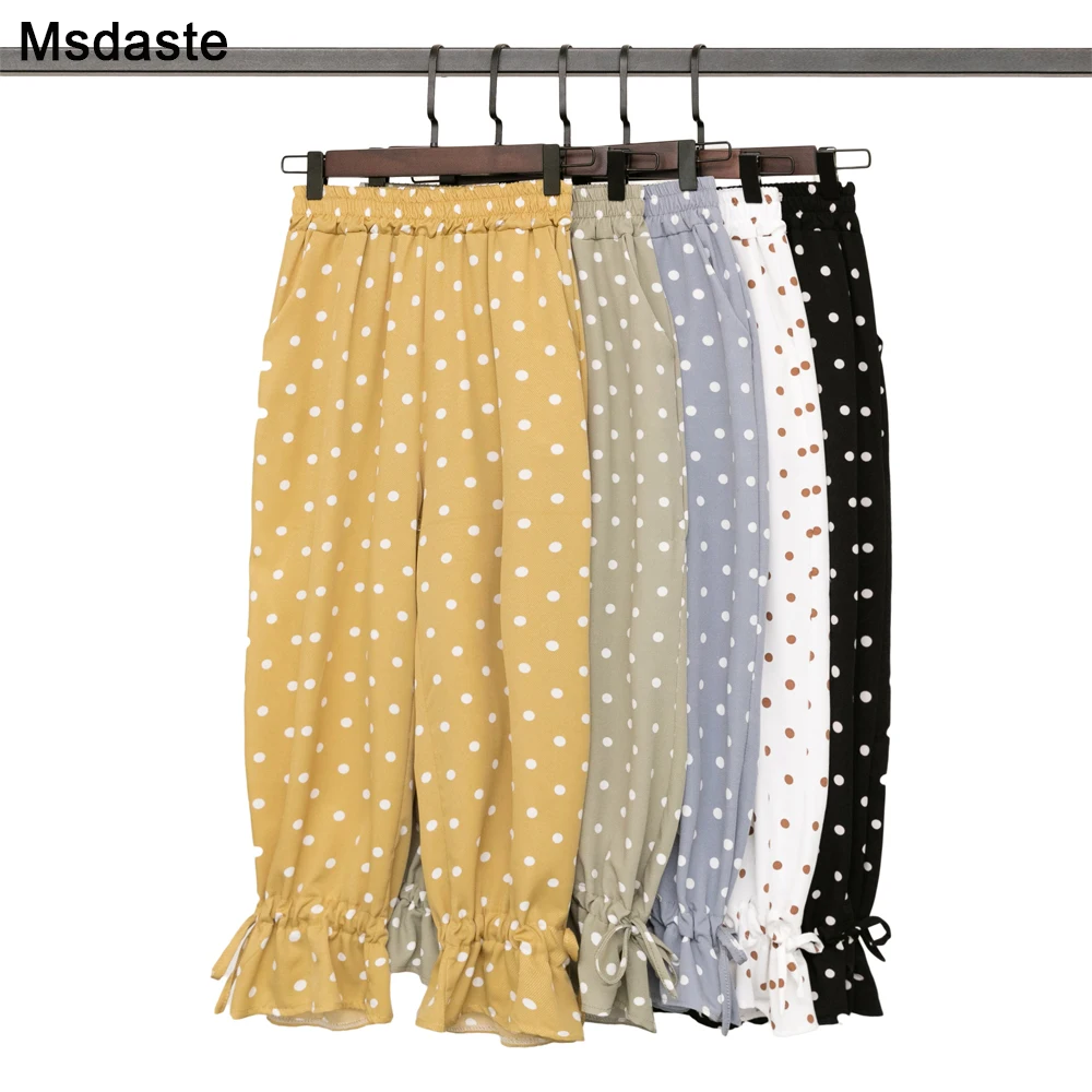 Брюки женские в горошек повседневные свободные штаны с принтом брюки завышенной