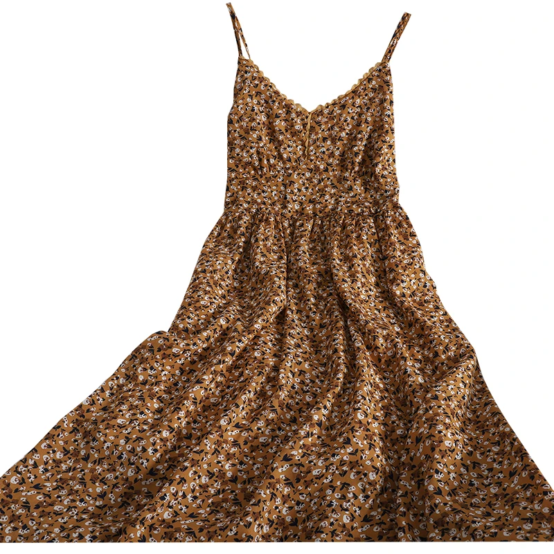 

Vintage Sweet floral lace dress Korean print V-neck suspender dress for women summer new style casual beach gentle dress female