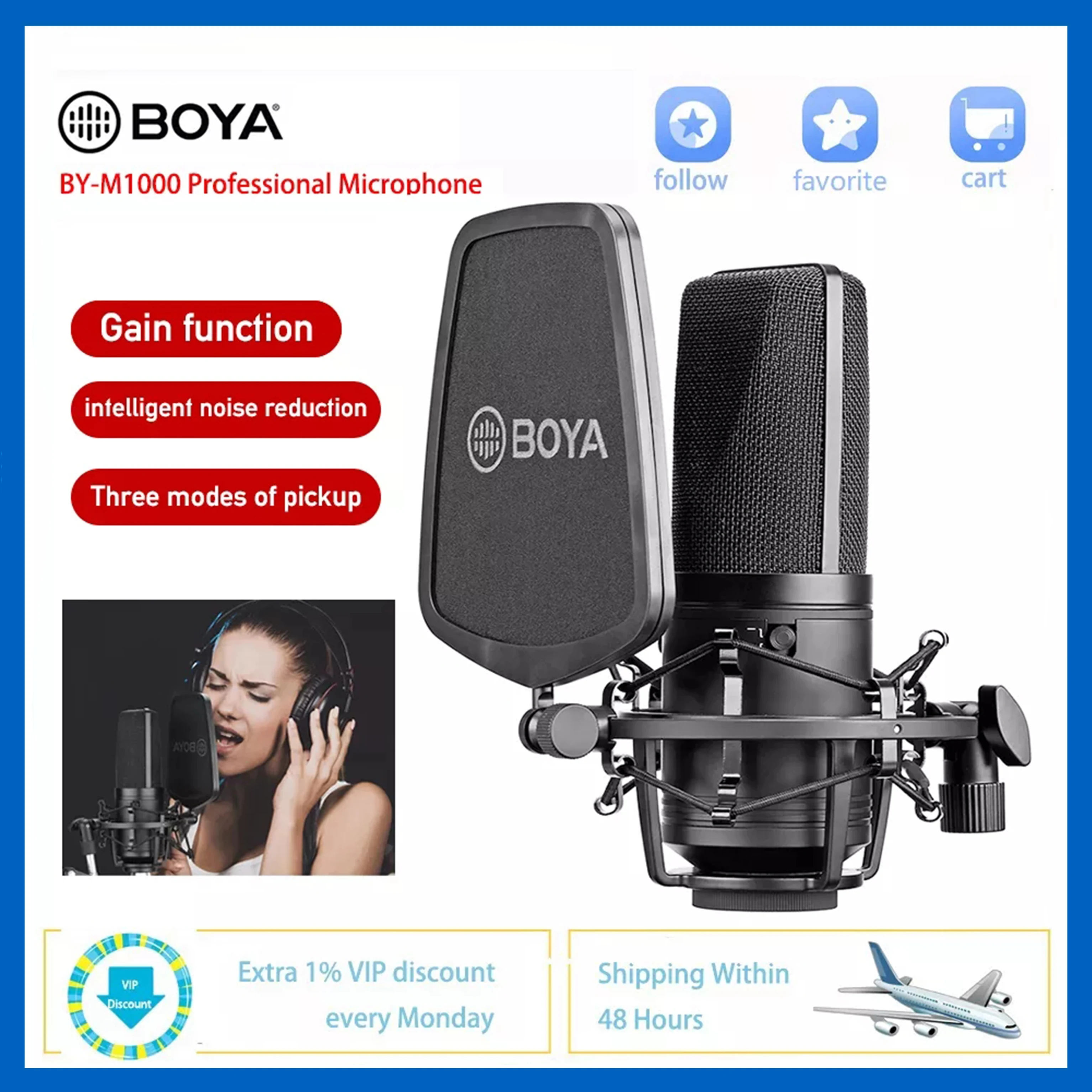 

Конденсаторный кардиоидный микрофон BOYA M1000, профессиональный студийный микрофон для записи в режиме реального времени, для ноутбуков и Windows