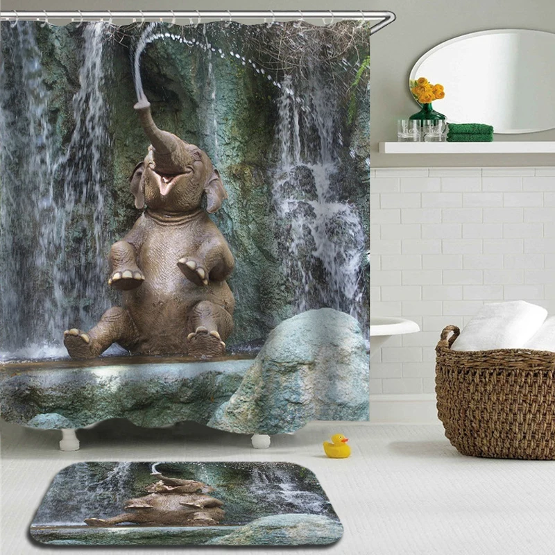 Забавная Водонепроницаемая занавеска для душа в виде слона кота тигра лошади с 3d