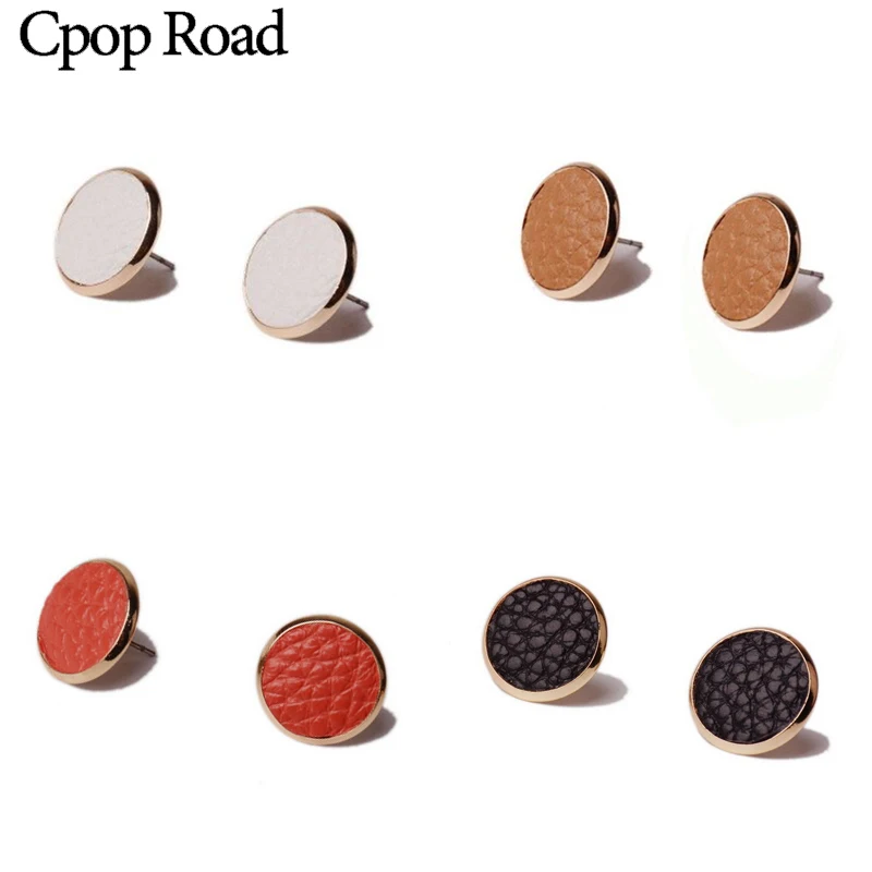 Cpop винтажные новые круглые кожаные серьги гвоздики однотонные ювелирные изделия