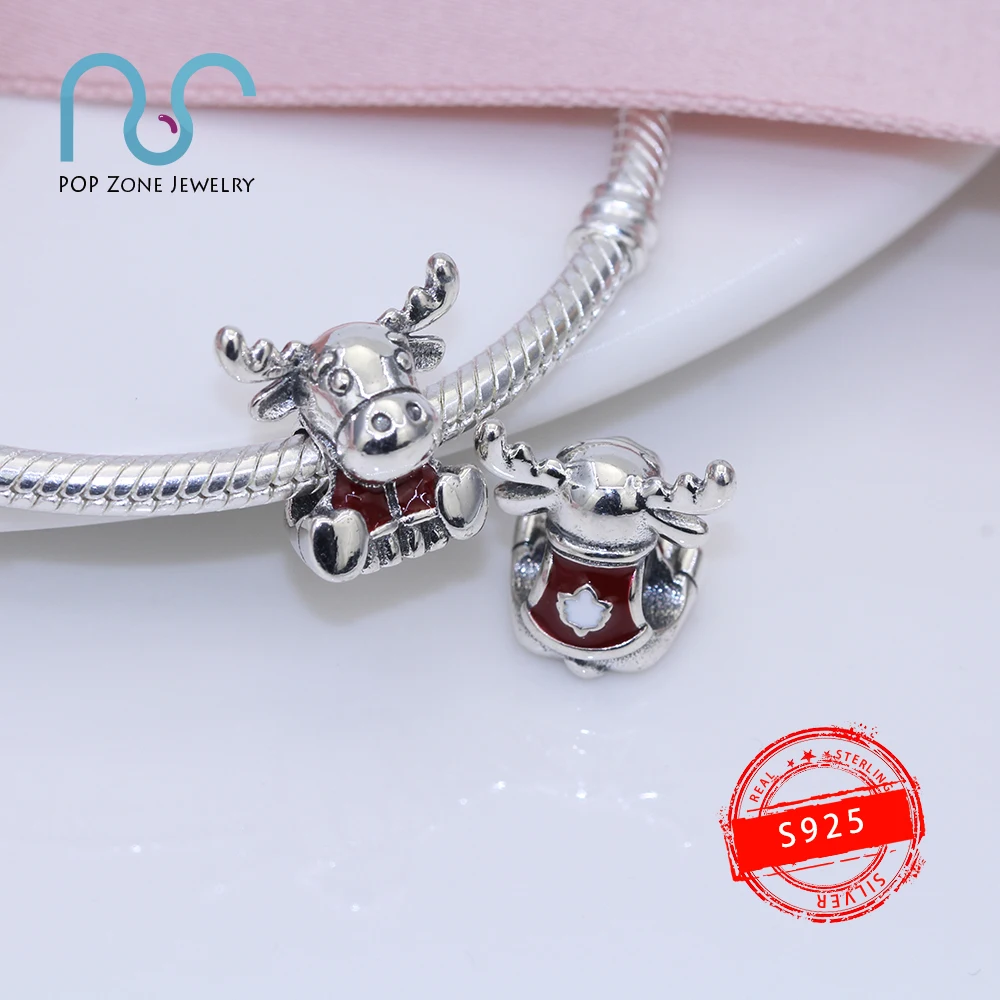 

Fit Original Pandora Charm Bracelets Canadian Moose Maple Leaf Charm Fashion 925 Sterling Silver Fine Beads DIY New Jewelry