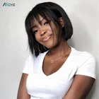 Парик Allove Bob с челкой, прямые короткие парики боб, Бразильский бесклеевой парик, парик Remy с тупым отрезом, парик для женщин ручной работы