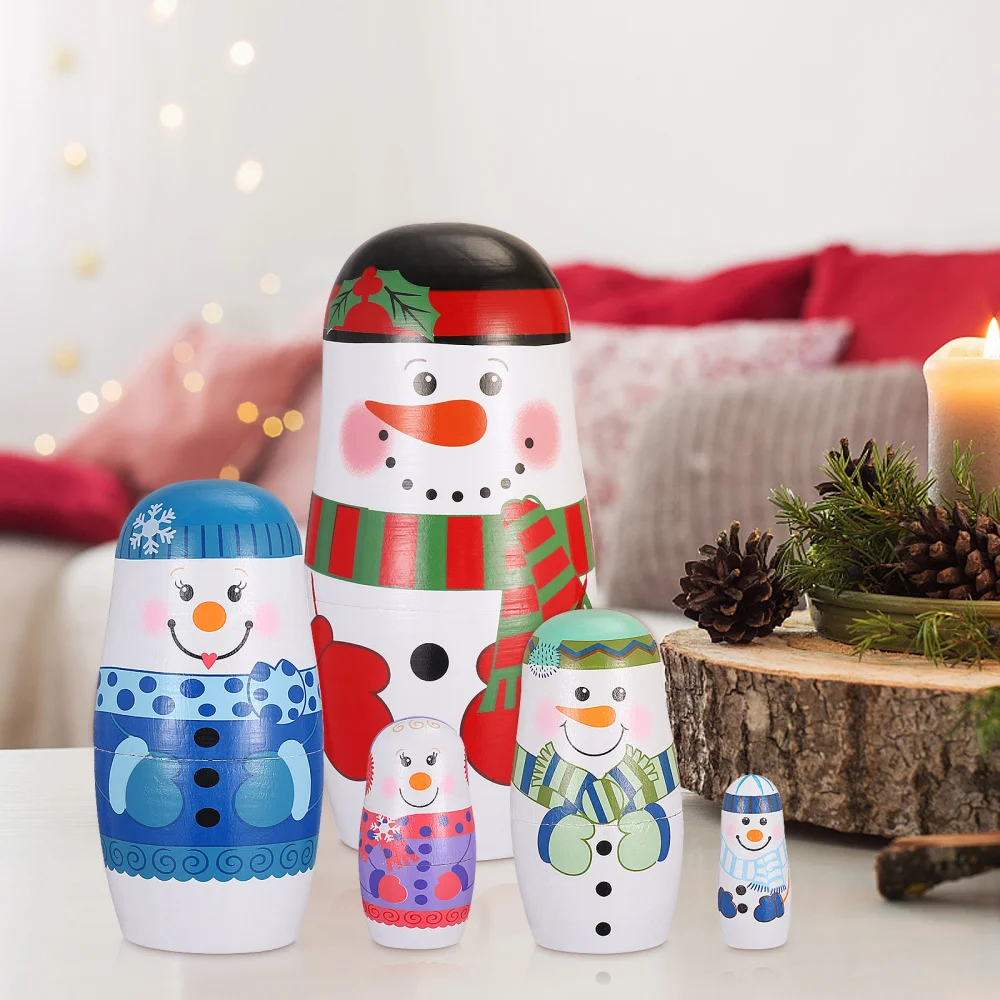 

Supvox Wooden Russia Dolls 5 Layers Snowman Nesting Dolls Winter Decoration Children Christmas Birthday Gift