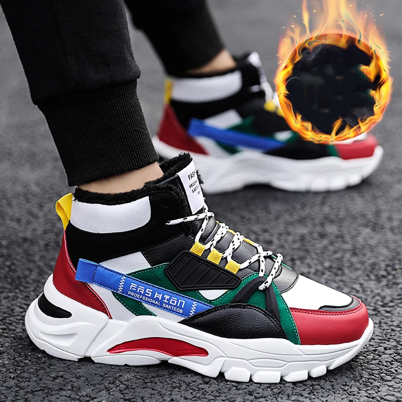 Мужские ботинки со средним верхом из хлопка обувь повседневные утепленные