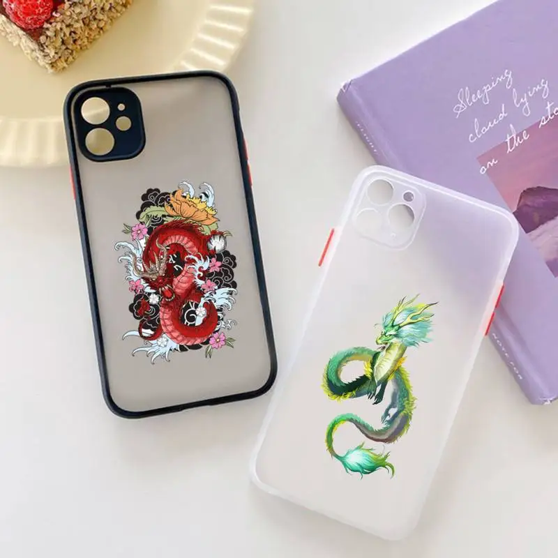 

Remazy Fashion Dragon Phone Case for iPhone 13 12 XS 11 pro max mini se2020 7 8 plus X XR color white matte transparent coque