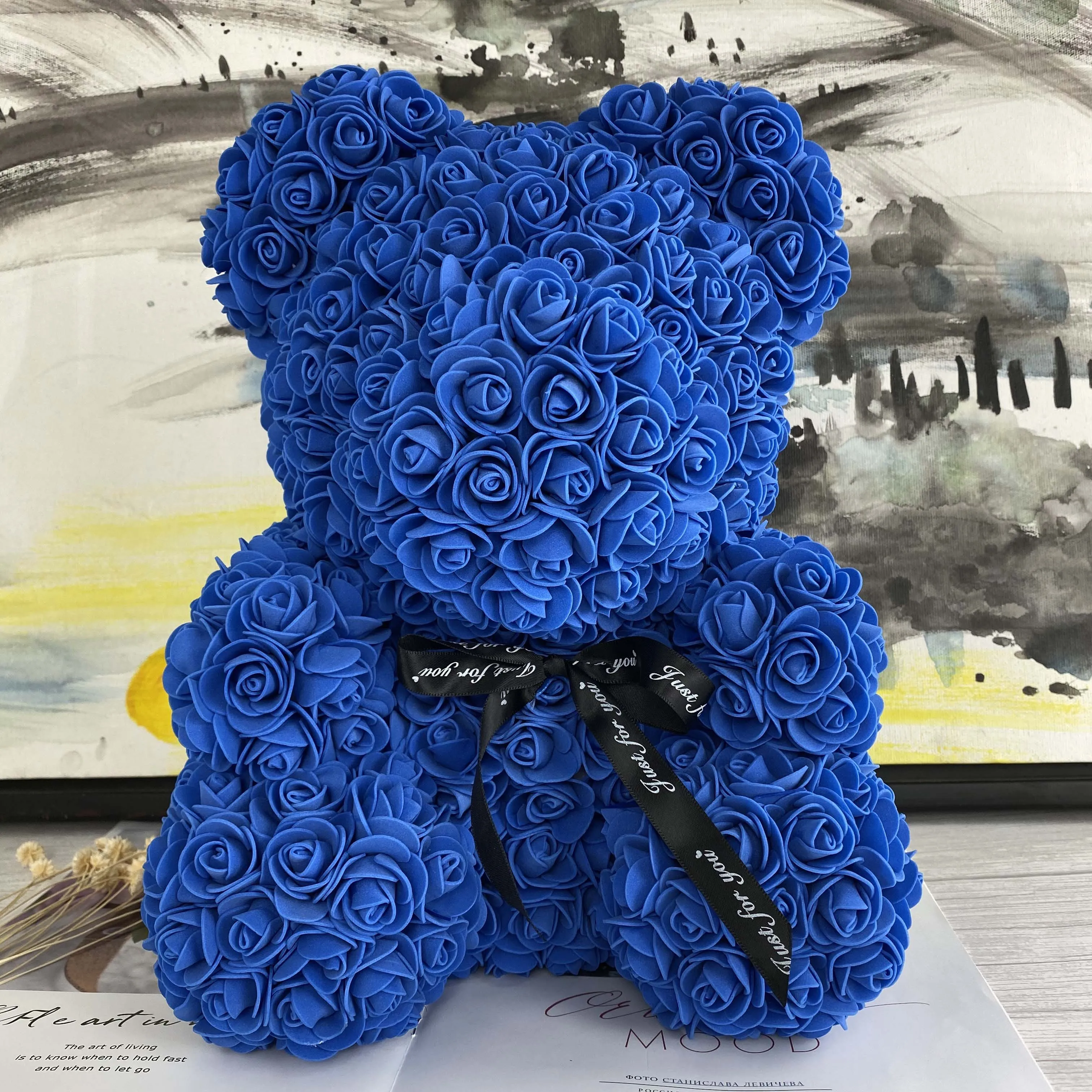 

Hot 40cm Artificial Rose Heart Teddy Bear Handmade Bear of Roses For Women Valentine's Day Wedding Bithday Gift Drop Shipping