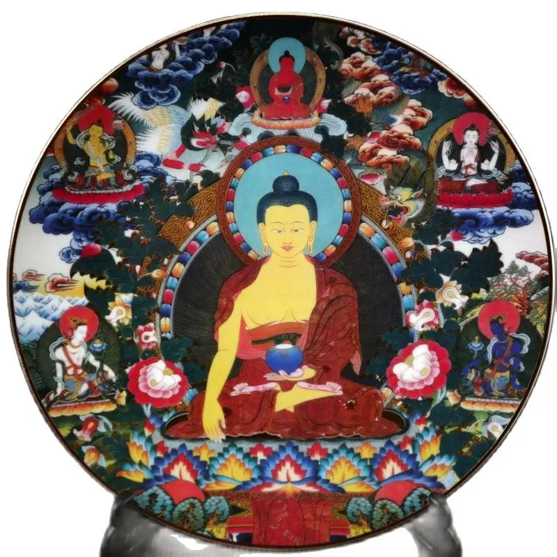 

Chinese Old Porcelain Gold Painted And Pastel Buddha Pattern Appreciation Plate