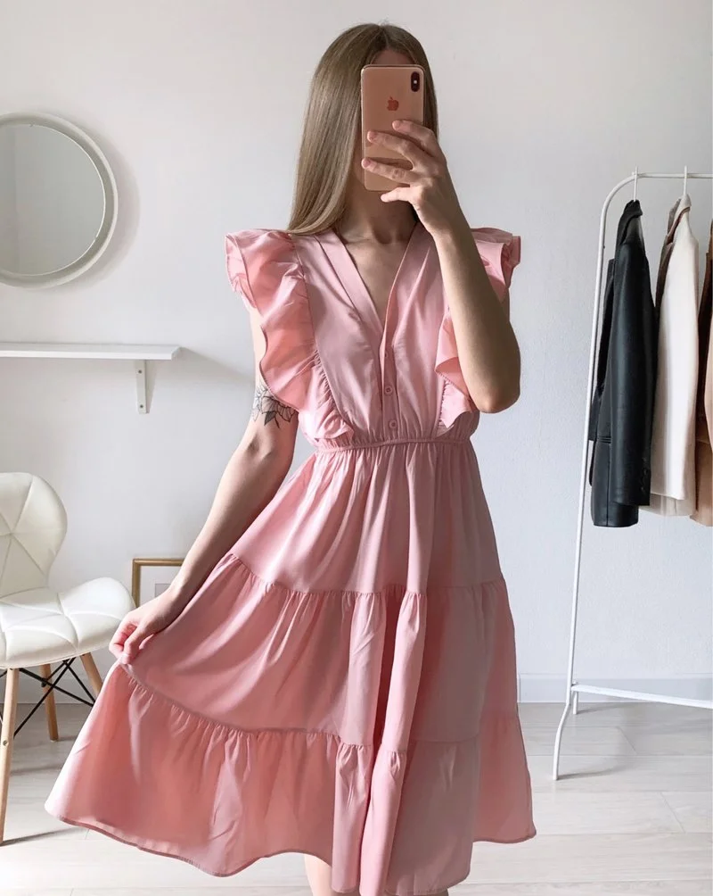 

Платье женское с V-образным вырезом и оборками, универсальное приталенное длинное платье-годе без рукавов, с завышенной талией, лето 2021