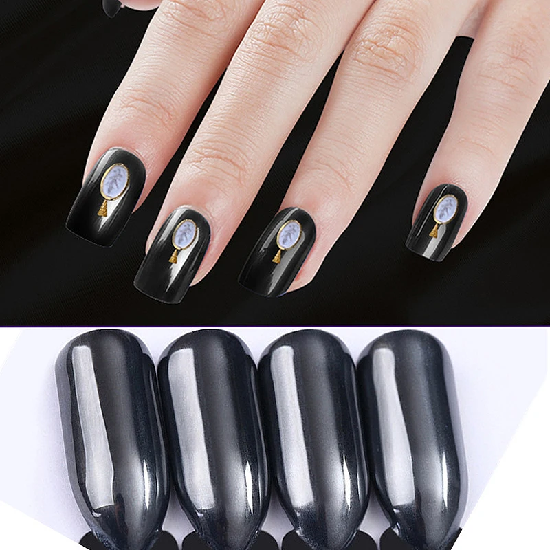 

0.5g Sexy Metal Mirror Nail Glitter Set Sexy Metal Nail Art Chrome Powder Shiny Tiny Pigment Dust Kit Halloween Black Base Color