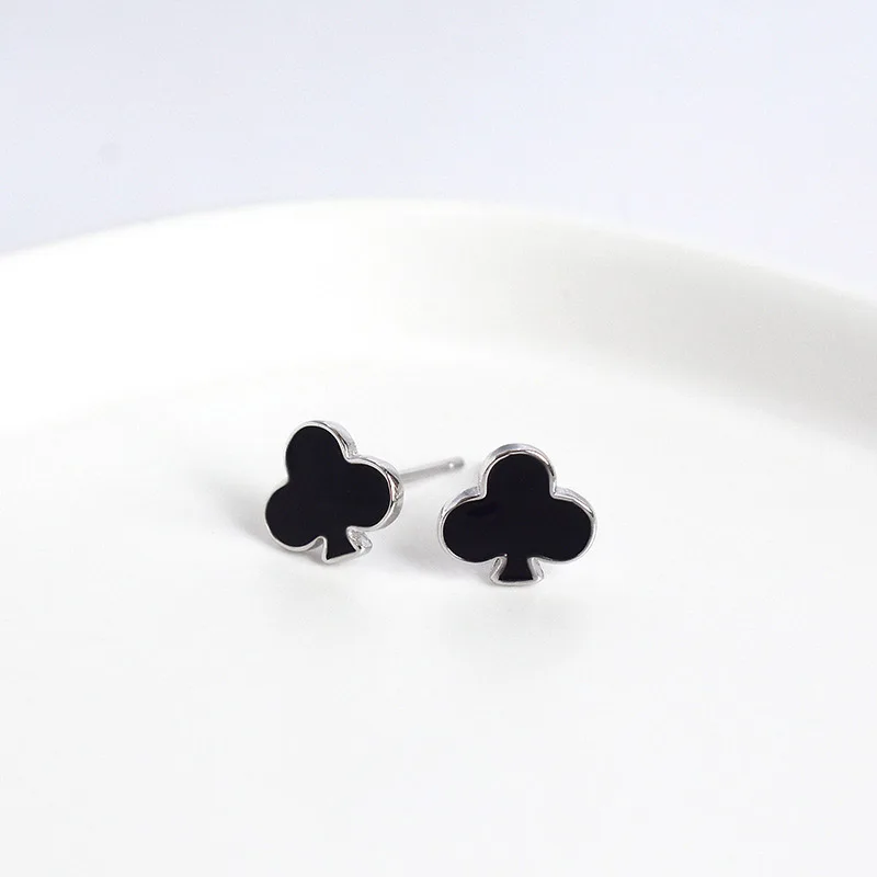 ElfoPlataSi Genuine Fashion 925 Sterling Silver interesting Poker Spade Club Stud Earring For Women Wedding Jewelry Gift DA526 | Украшения