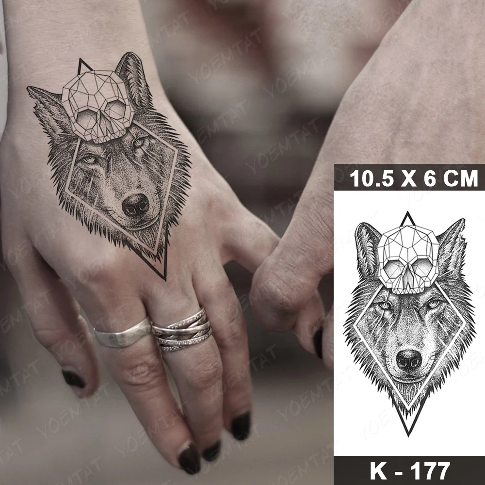 

Waterproof Temporary Tattoo Sticker Triangle Line Wolf Skull Forest Lion Moon Flash Tatoo Fake Tatto For Body Art Women Men