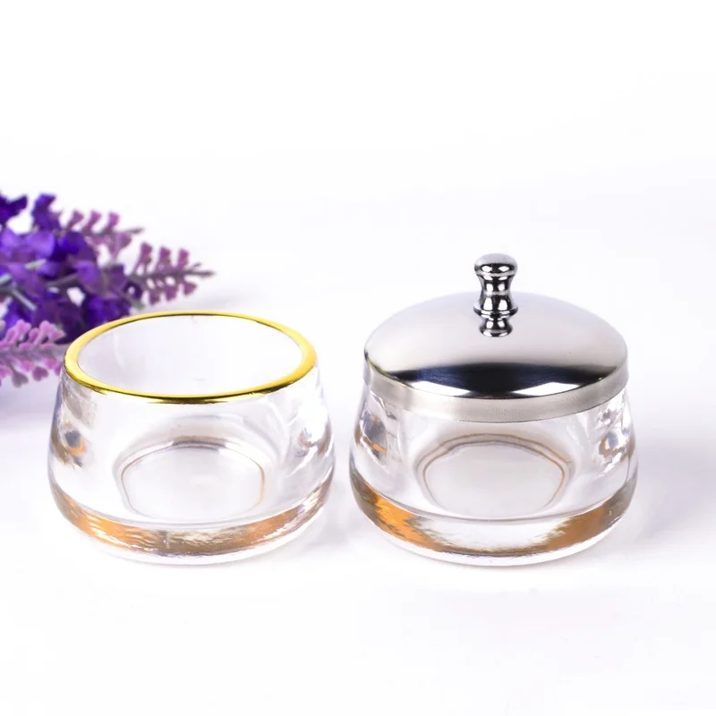 Стеклянная стеклянная кружка для жидкого порошка с металлической крышкой из
