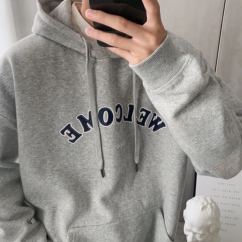 Мужская повседневная толстовка с капюшоном и надписью свободного покроя|Мужские