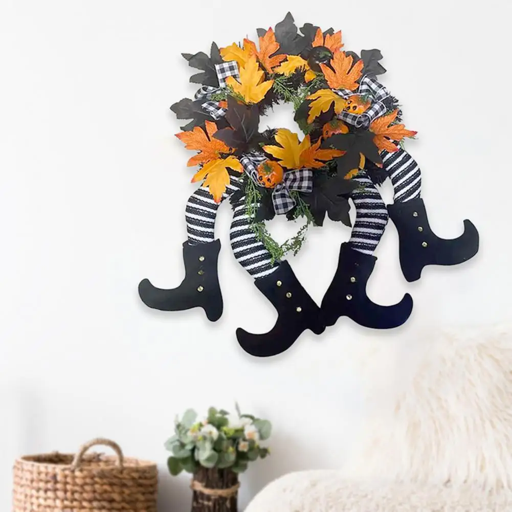 

Легкий модный Хэллоуин улыбающаяся пара ведьма нога венок Портативный Хэллоуин дверной венок привлекательный для общежития