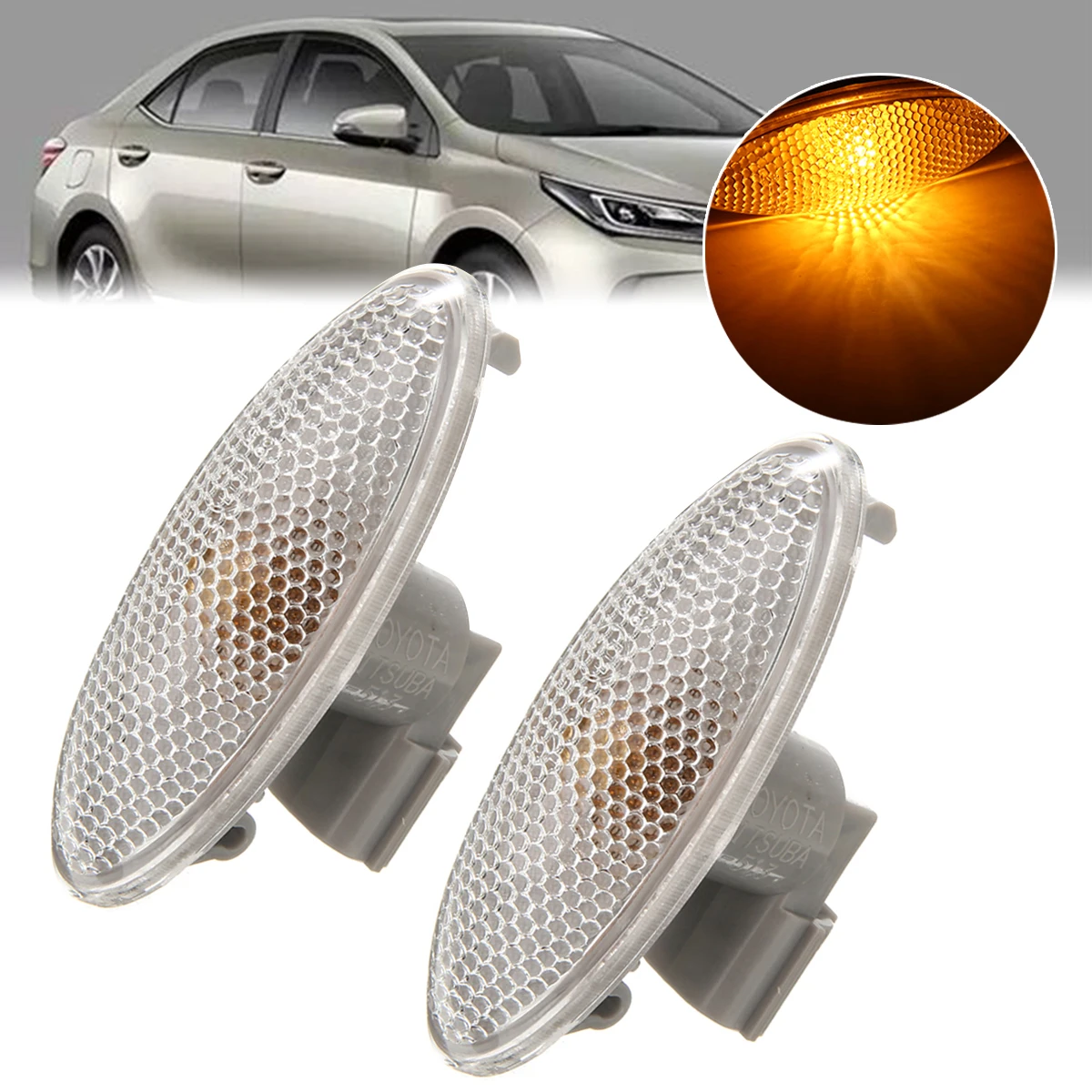 

For Toyota 2pcs Amber Fender Side Marker Turn Signal Light 12V 81730-0D032 For Corolla Camry Yaris RAV4