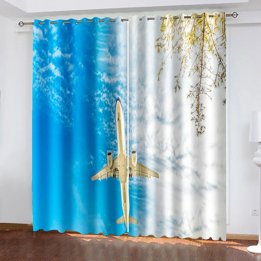 

Blackout Curtains Blue Sky Airplane Window Curtainsfor Bedroom Living Room Thermal Insulated Room Darkening Drapes(2 Panels)