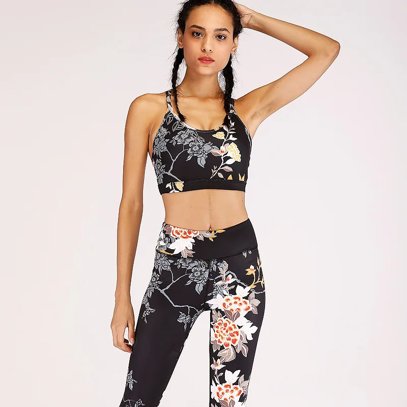 

2 Piece Yoga Set Women Digital Print Vest Crop Top High Waist Trousers Sports Suit Pants Fitness Gym Workout Clothes Sportswear