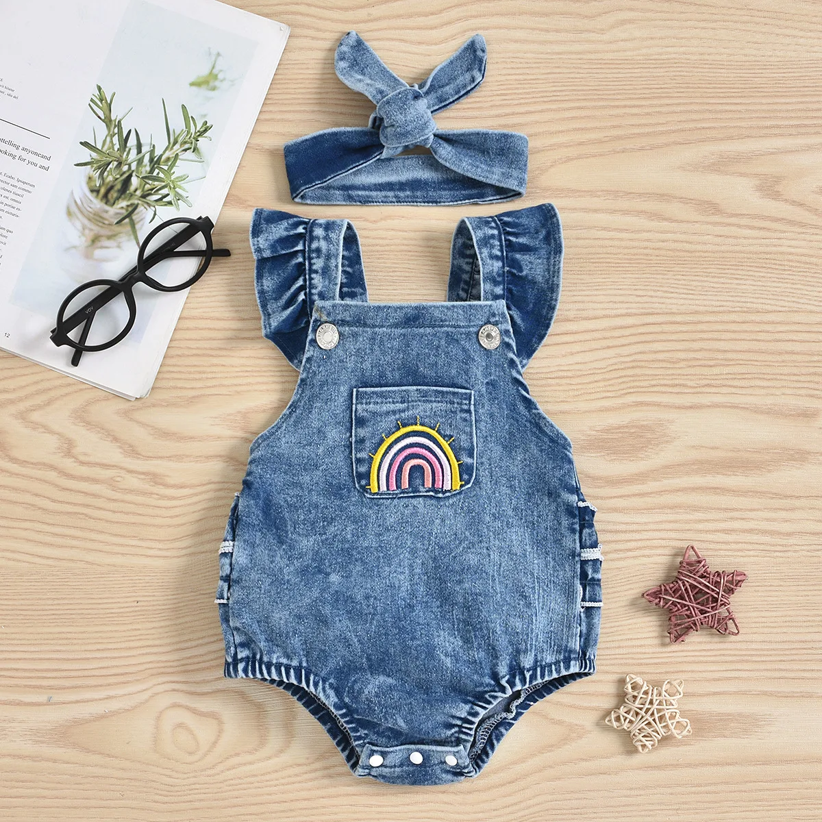 

Cowboy Small Rainbow Baby Girl Romper and Headband Set Kids Child Baby Jumpsuit
