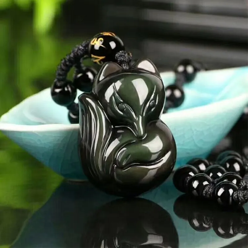 

Women Pendant Necklace Natural Rainbow Eye Obsidian Jades Fox Pendant Gift for Men Women Fine Jewelry