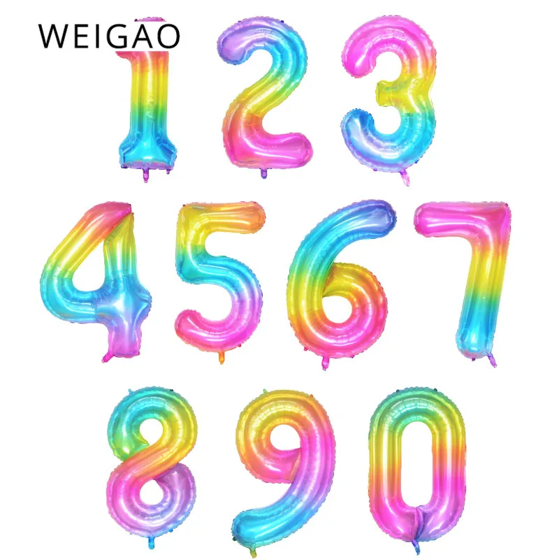 40 дюймовые гигантские градиентные радужные шары из фольги с цифрами конфетных