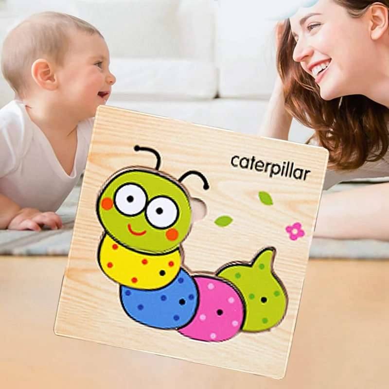 

1Pcs Cute Cartoon Animal Wooden Puzzle Toys for 1-2 Years Old Babies Kids Early Educational Board Toys Birthday Gifts