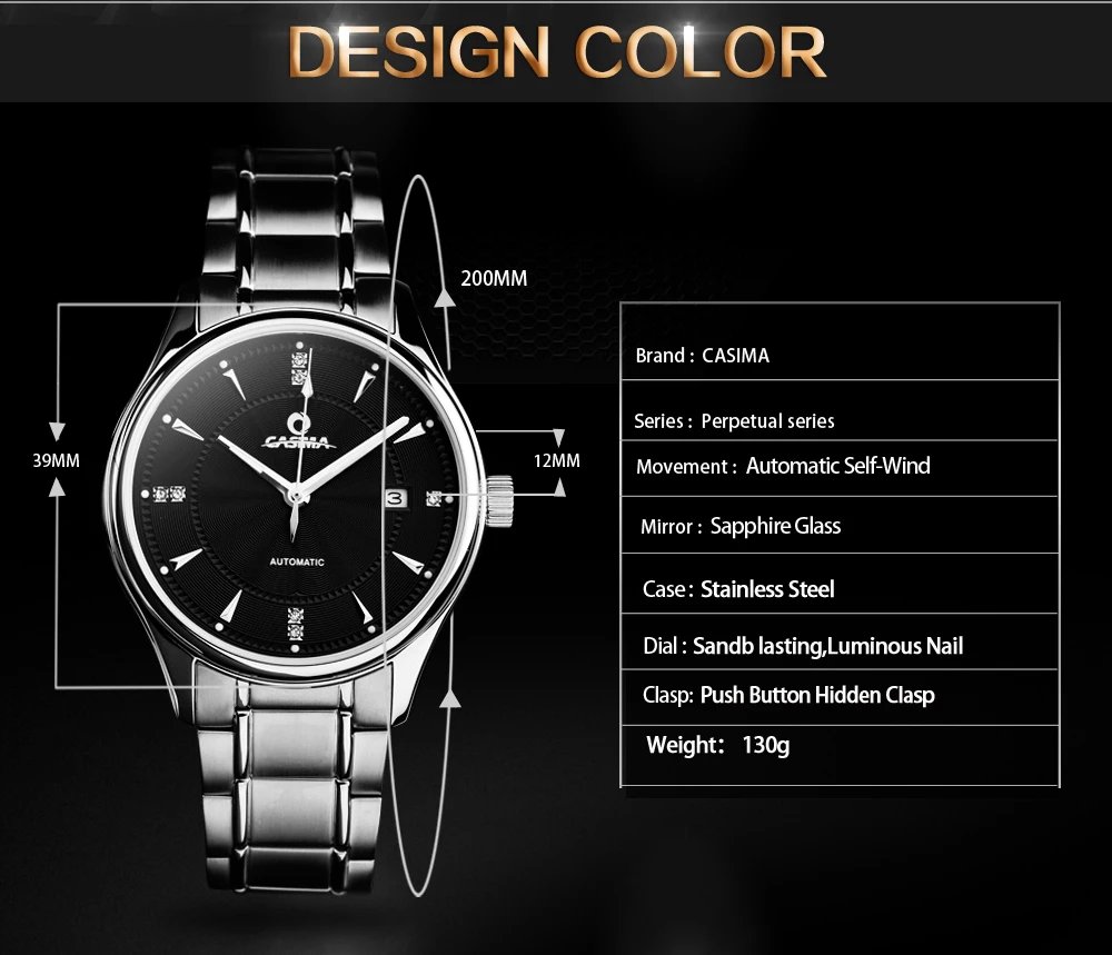 Новые автоматические деловые часы CASIMA с автоподзаводом мужские алмазным шармом