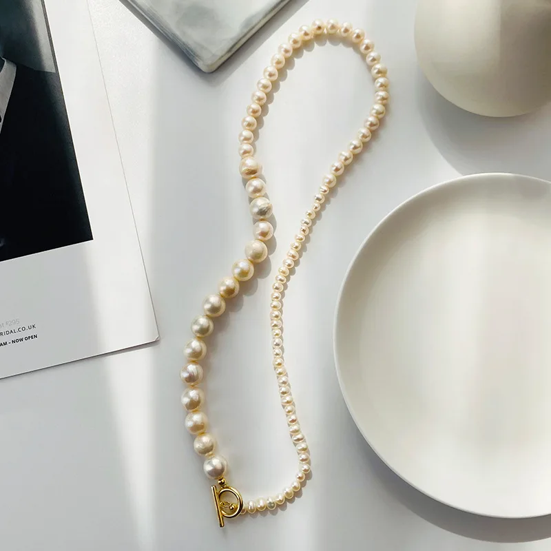 

Асимметричное жемчужное ожерелье, подлинное искусственное Серебряное колье-чокер с Т-образным переключателем, ювелирные изделия TLX2227