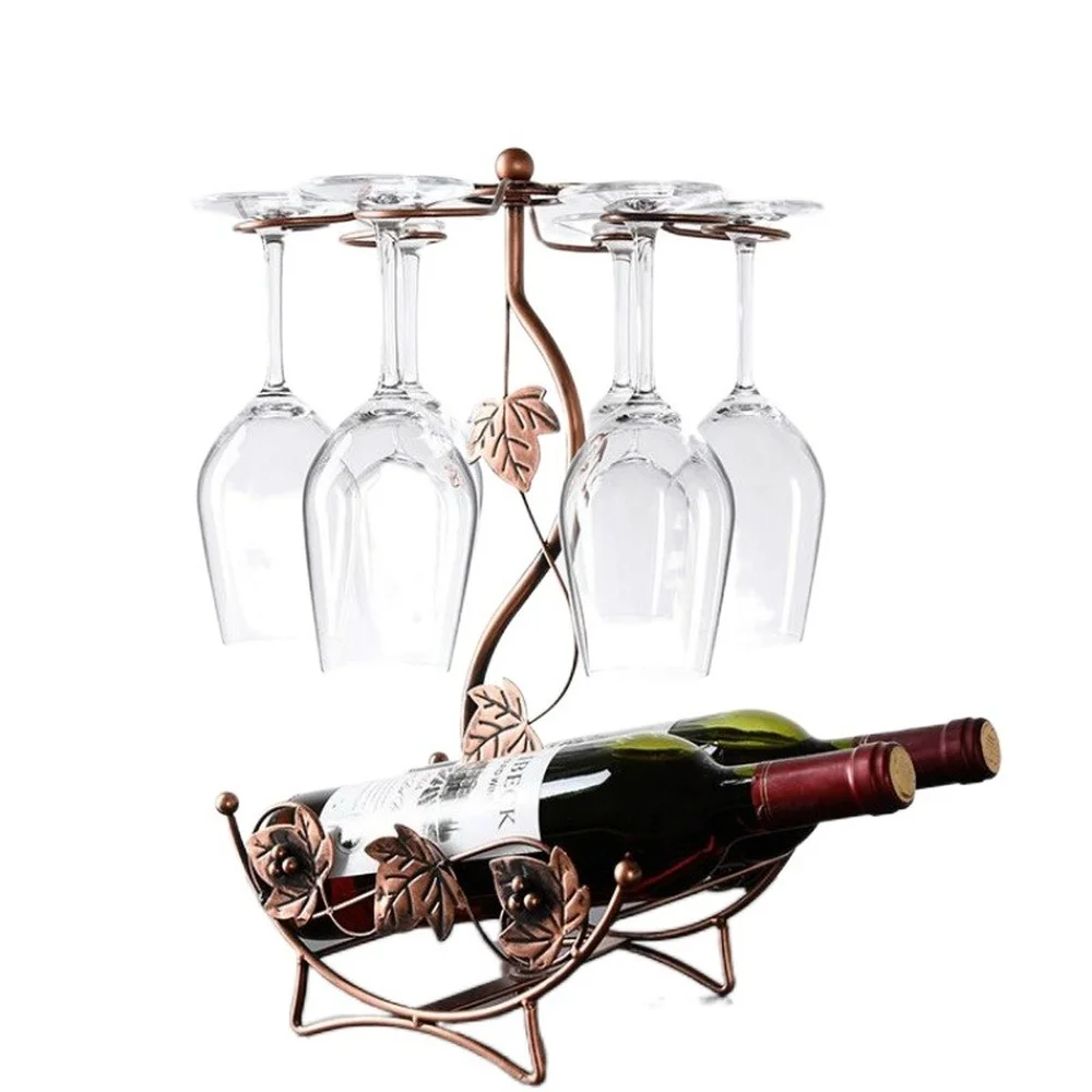 

Iron Wire Maple Leaf Hollow Wine Rack Stand Hanging Drinking Glasses Stemware Rack Shelf Wine Bottle & Glass Cup Holder Display