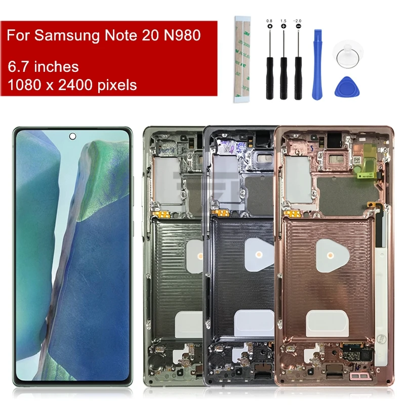 Pantalla t&aacute;ctil LCD para m&oacute;vil, montaje de digitalizador con marco de repuesto de 6,7 pulgadas, SM-N980F/DS, para Samsung Galaxy Note 20-0
