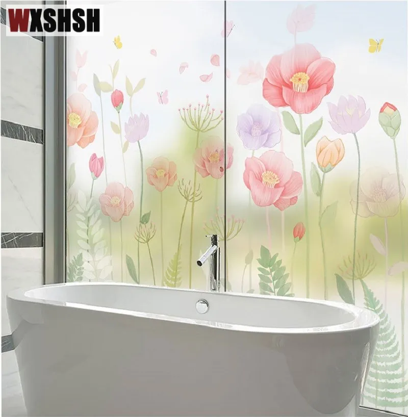 Статическая липкая оконная пленка размер на заказ ПВХ с рисунком мака прочное