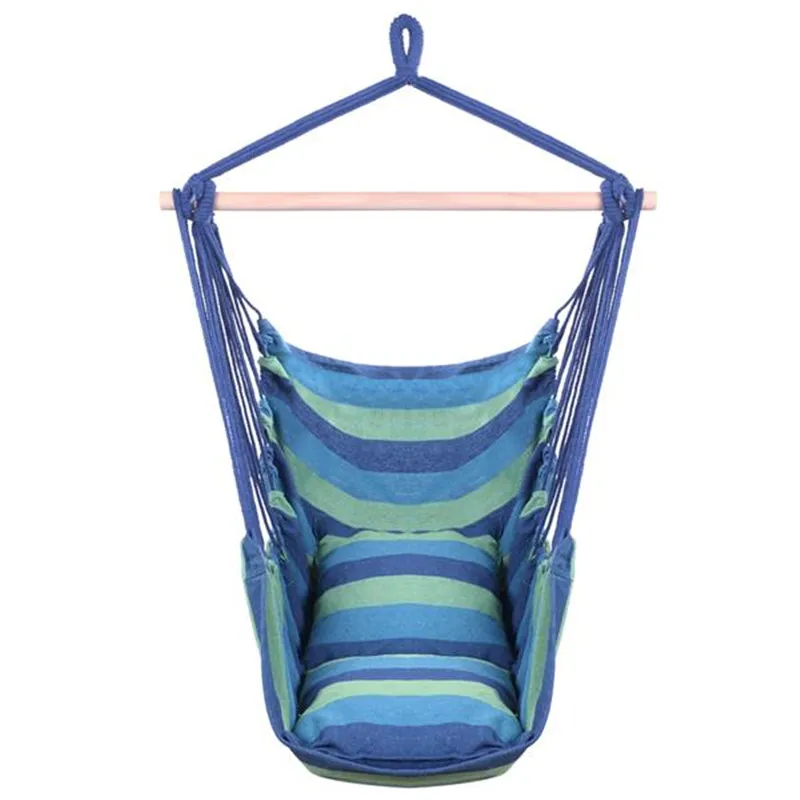 

Distinctive Cotton Canvas Hanging Rope Chair with Pillows Blue hanging bed for traval home gardening